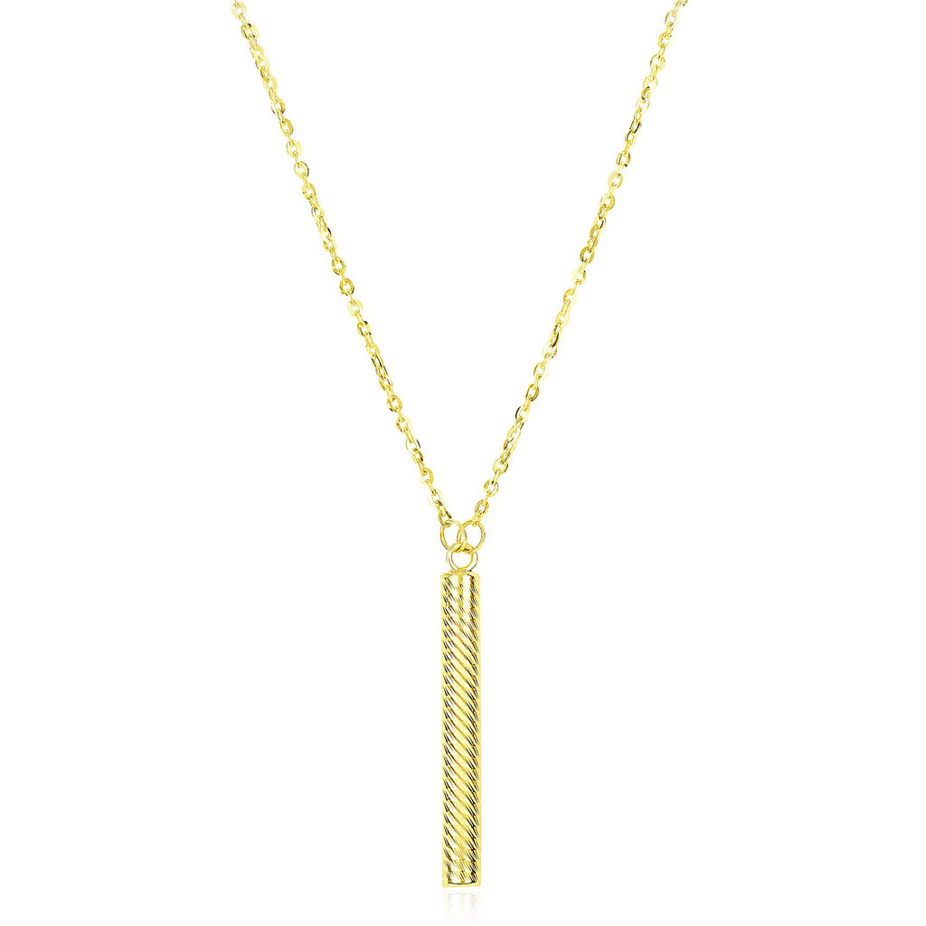 Yellow Gold 14k Textured Cylinder Pendant Chain Women's Fancy Necklace