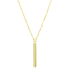Yellow Gold 14k Textured Cylinder Pendant Chain Women's Fancy Necklace