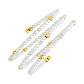 Yellow Gold 14k Wrap Around Bangle with Polished Beads and Glass Pearls