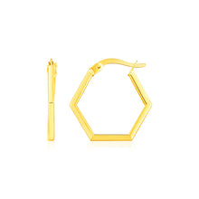 Load image into Gallery viewer, Yellow Gold 14k Hexagon Shaped Hoop Earrings in Hinged Snap Back