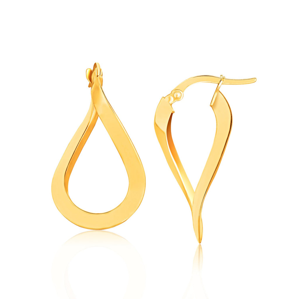 Yellow Gold 14k Flat Polished Twisted Hoop Earrings with Snap Lock
