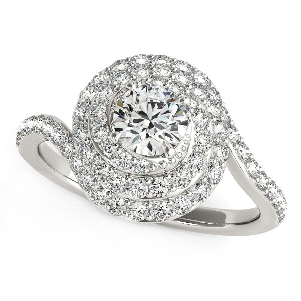 White Gold 14k 1 Round Diamond Spiral Design Engagement Ring