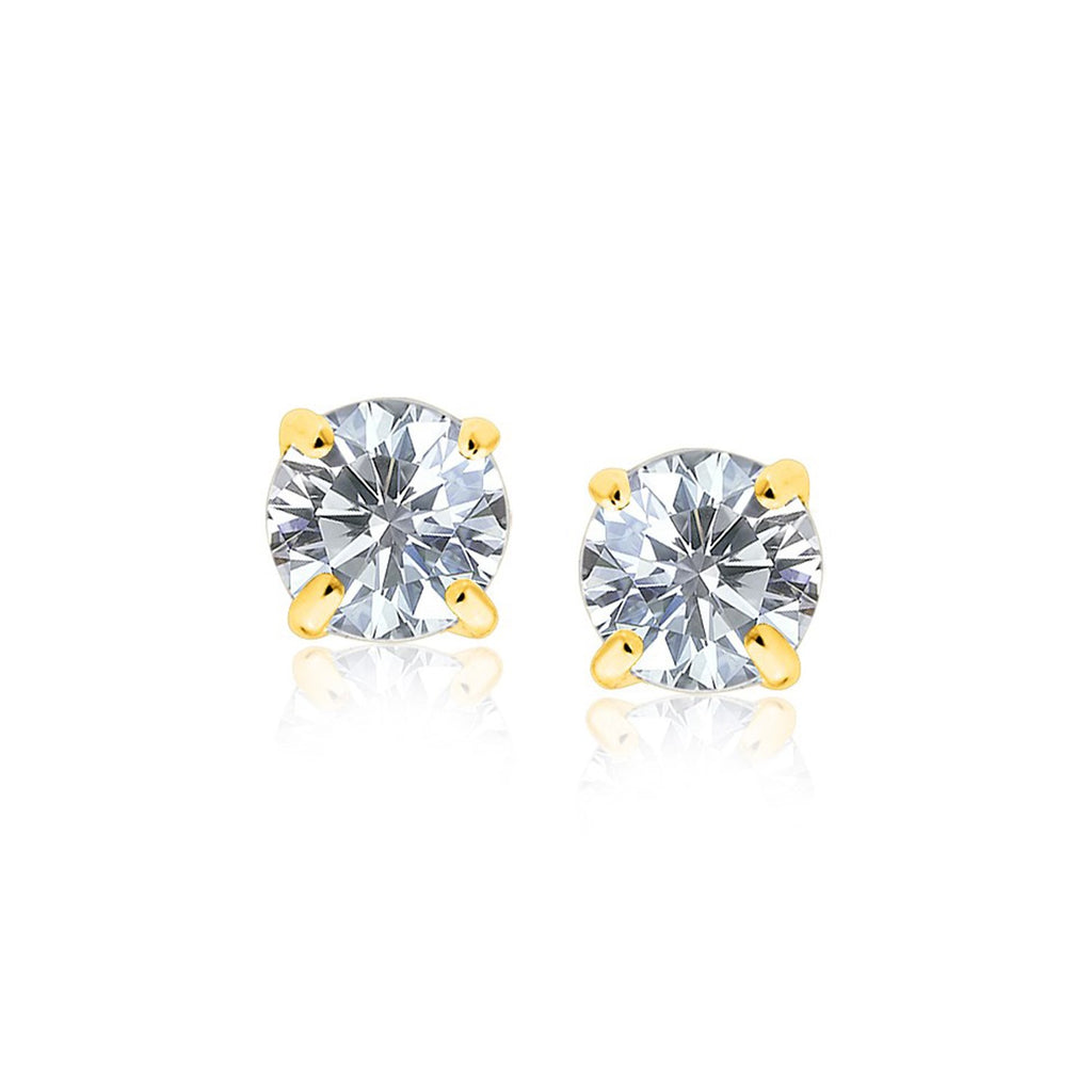 Yellow Gold 14k Stud Earrings with White Hue Faceted Cubic Zirconia