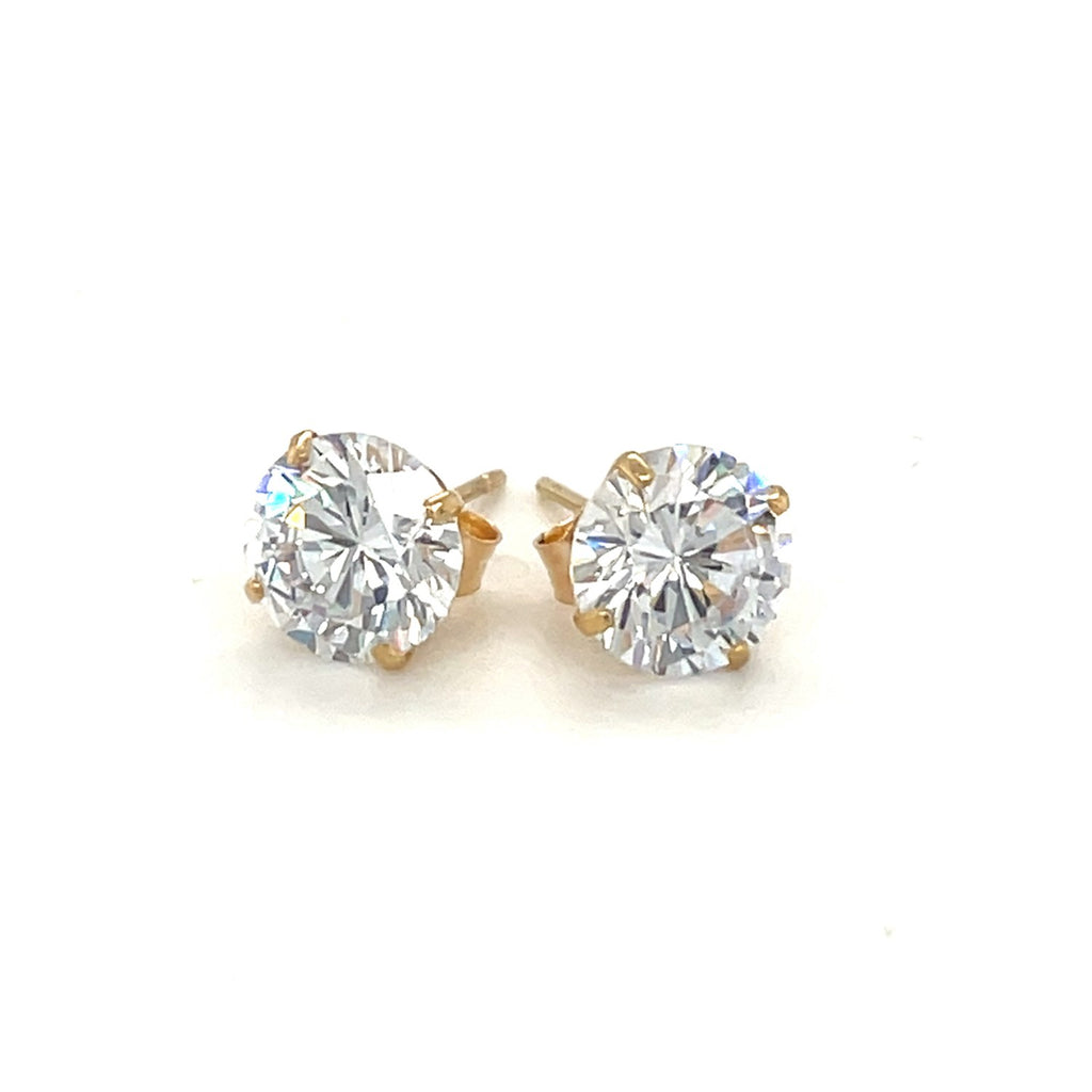 Yellow Gold 14k Stud Earrings with White Hue Faceted Cubic Zirconia