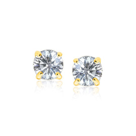 Yellow Gold 14k Stud Earrings with White Hue Faceted Cubic Zirconia