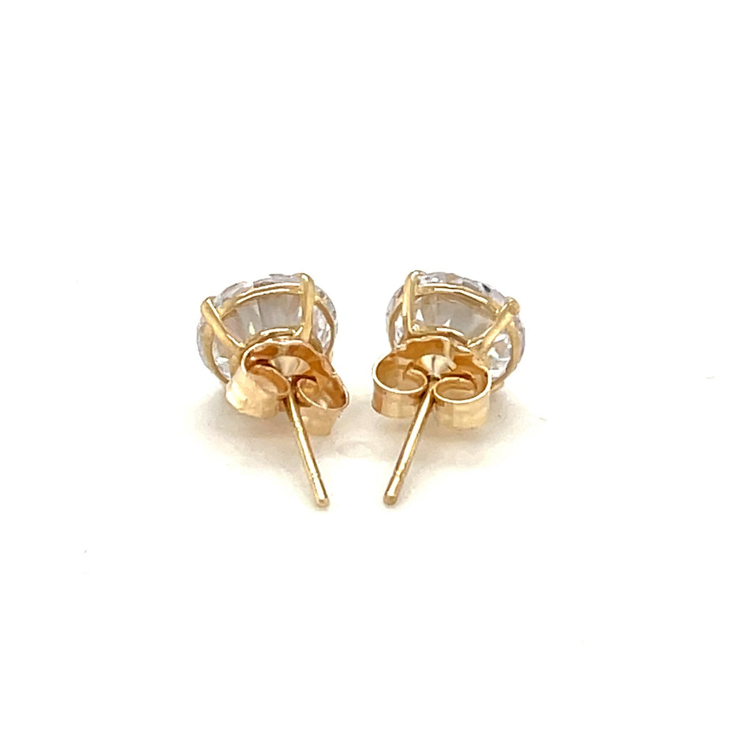 Yellow Gold 14k Stud Earrings with White Hue Faceted Cubic Zirconia