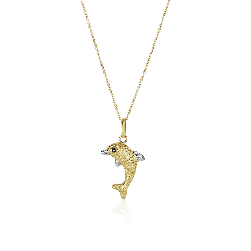Two-Toned Yellow and White Gold 14k Reversible Dolphin Pendant in Lobster Clasp