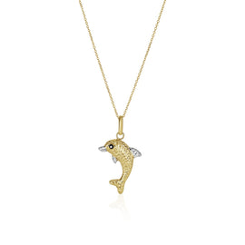 Two-Toned Yellow and White Gold 14k Reversible Dolphin Pendant in Lobster Clasp