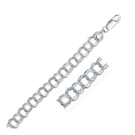 White Gold 14k 9.0 mm Solid Double Link Women's Charm Bracelet