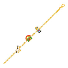 Load image into Gallery viewer, 14k Yellow Gold Childrens Bracelet with Enameled Farm Figures
