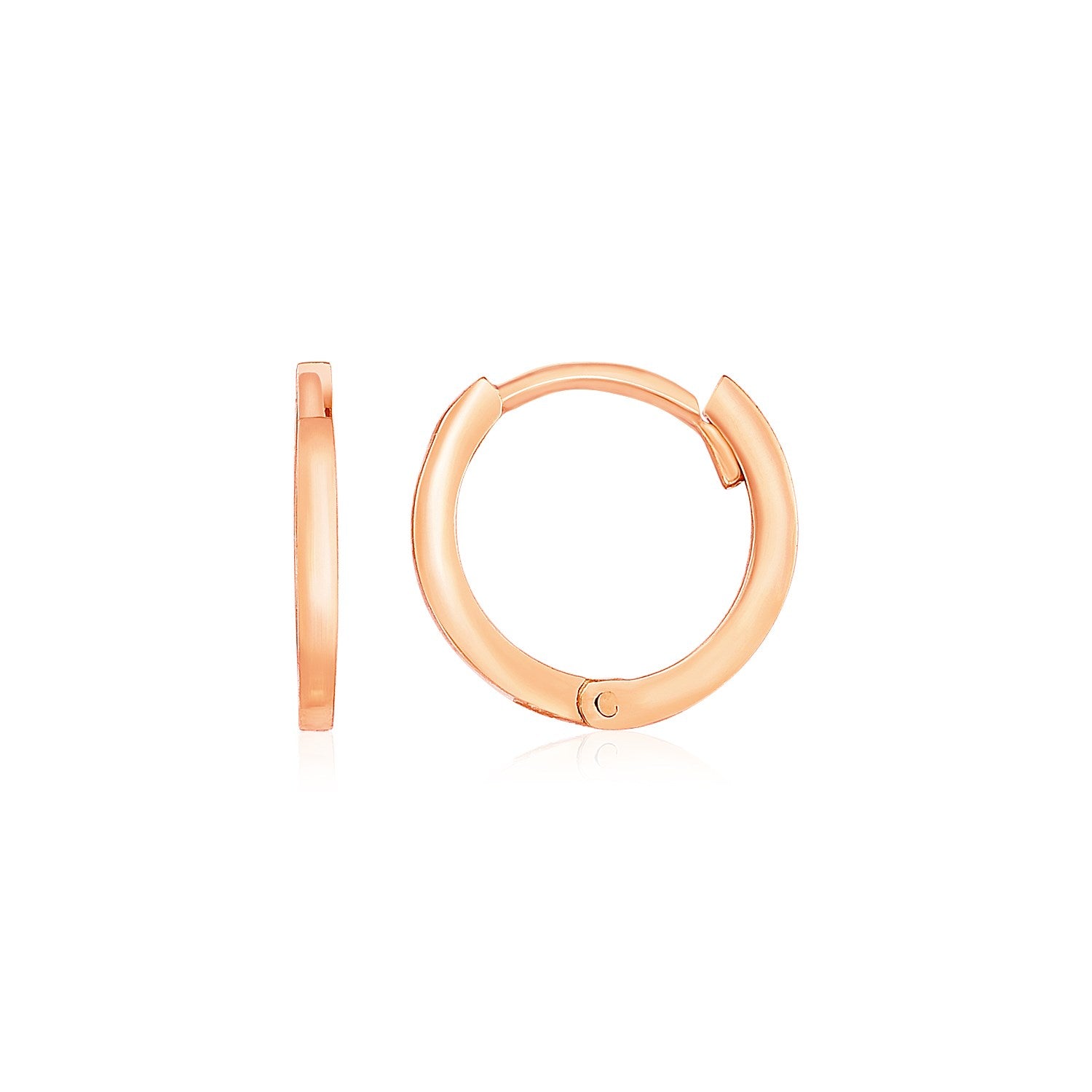 Rose Gold 14k Petite Polished Round Hoop Earrings with Snap Lock