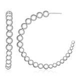 Sterling Silver Polished Bead Hoop Earrings in Pushback Clasps