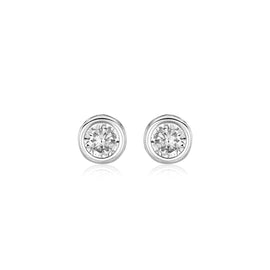 Sterling Silver Round Bezel Set Cubic Zirconia Earrings