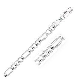 White Gold 14k 6.0mm Solid Women's Figaro Bracelet