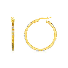 Load image into Gallery viewer, Two Tone Gold 14k Round Hoop Earrings with Bead Texture &amp; Hinged Snap Back