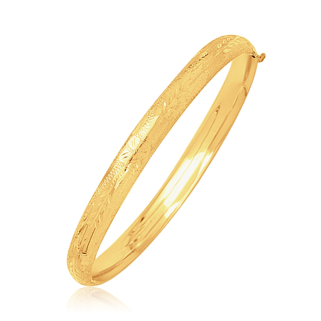 Yellow Gold 14k Dome Motif Children's Bangle with Diamond Cuts