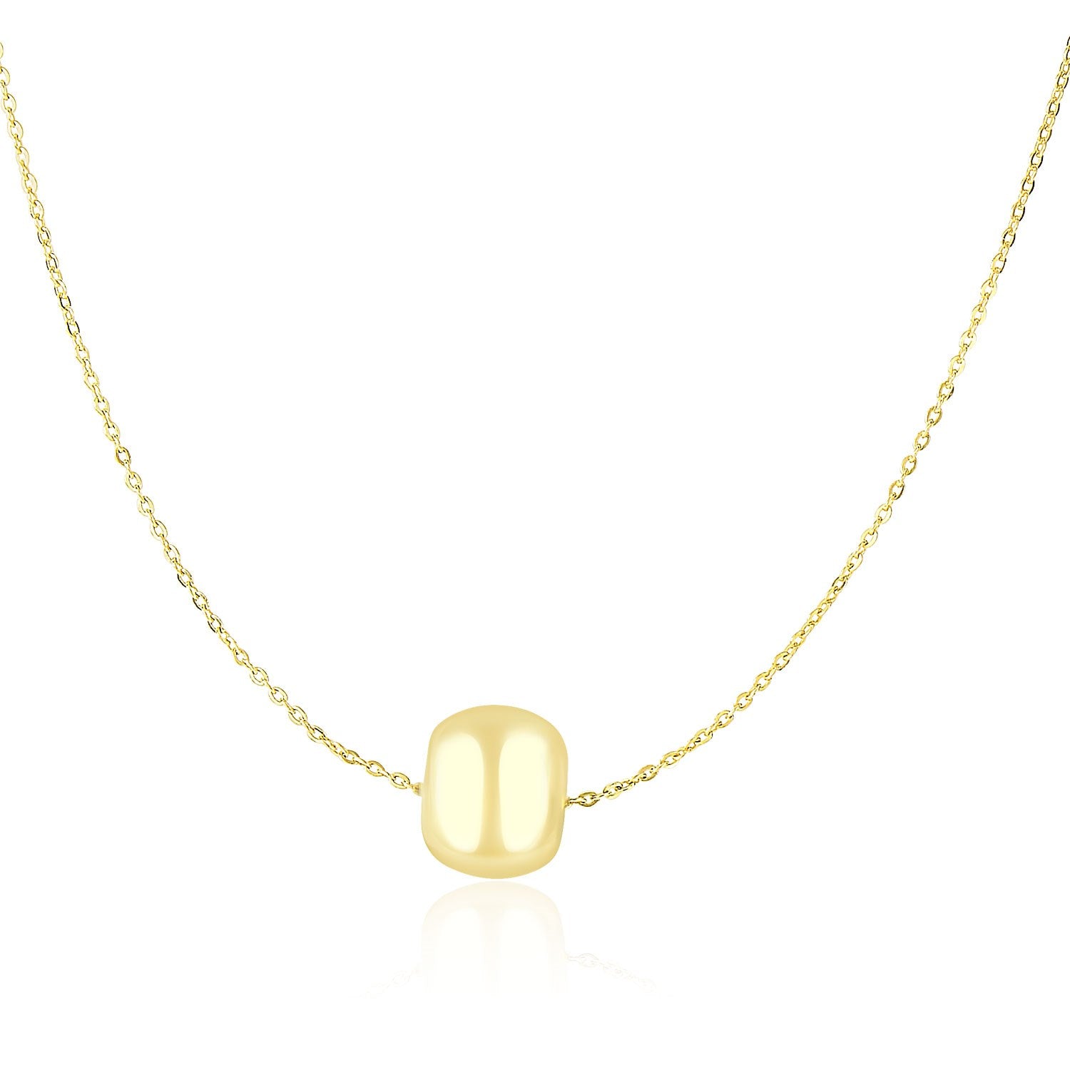 Yellow Gold 14k Women's Necklace with Shiny Barrel Bead Charm