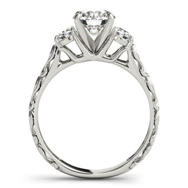 White Gold 14k Antique Design 3 Stone Diamond Engagement Ring