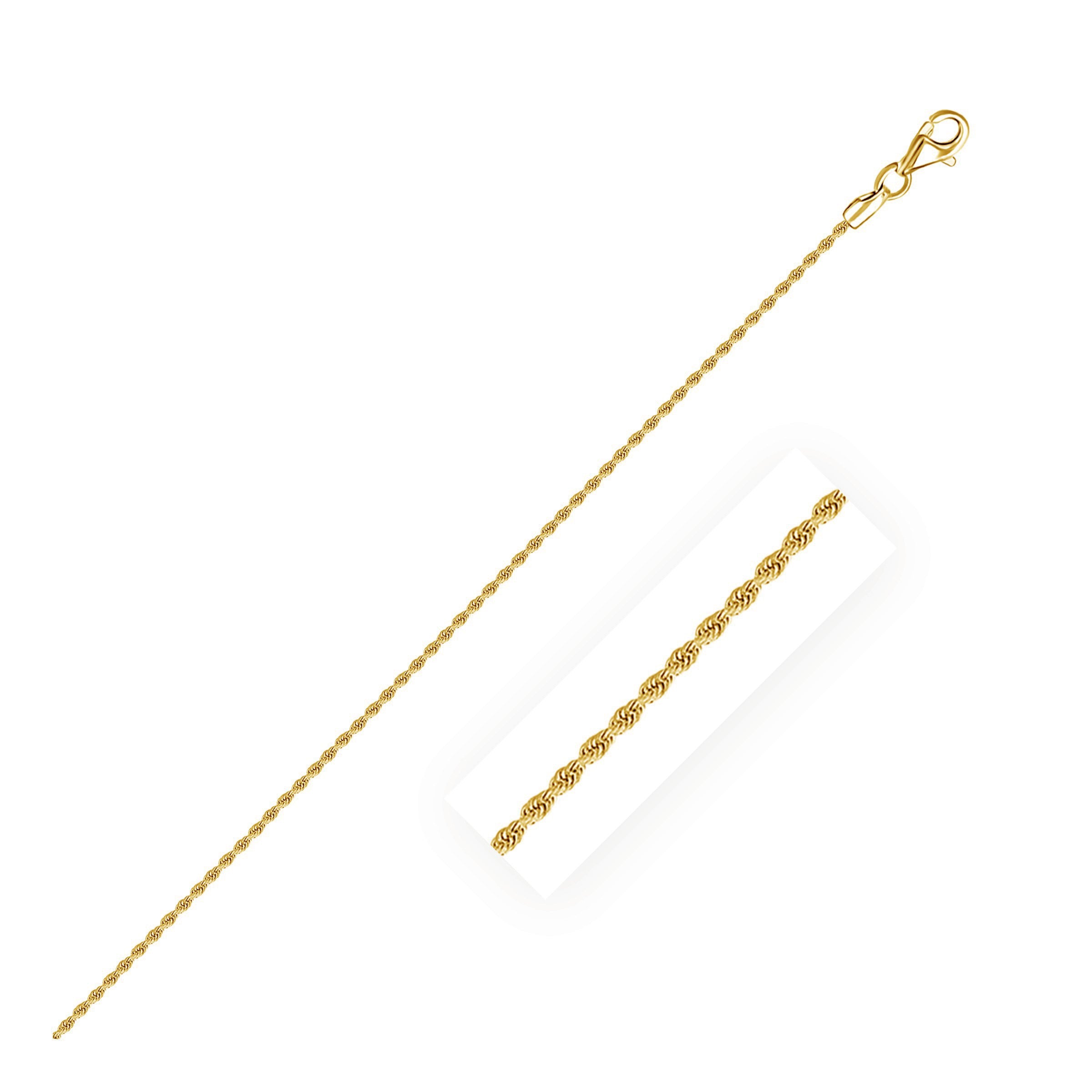 Yellow Gold 14k 1.5mm Solid Diamond Cut Rope Chains in Lobster Clasp