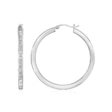 Glitter Textured Tube Hoop Earrings in Sterling Silver