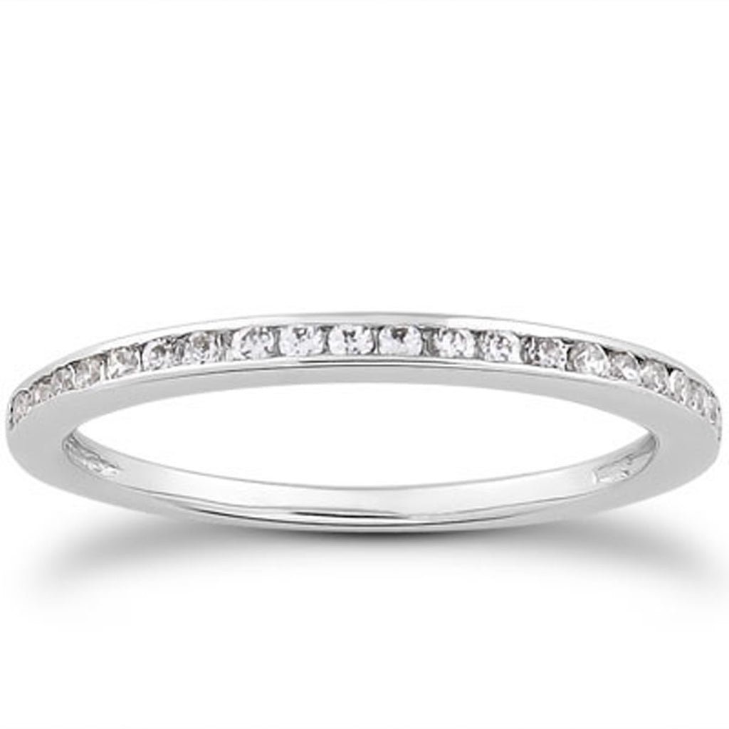 White Gold 14k Slim Profile Channel Set Diamond Wedding Ring