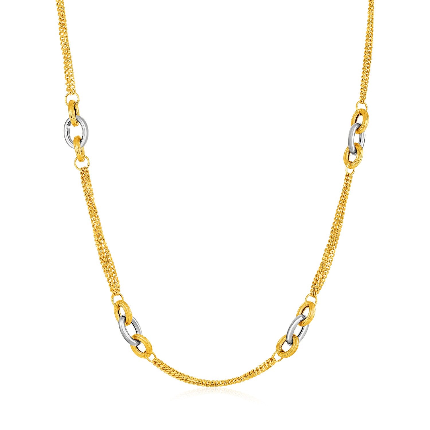 Two-Tone 14k Yellow and White Gold Gourmette Women's Link Necklace with Links