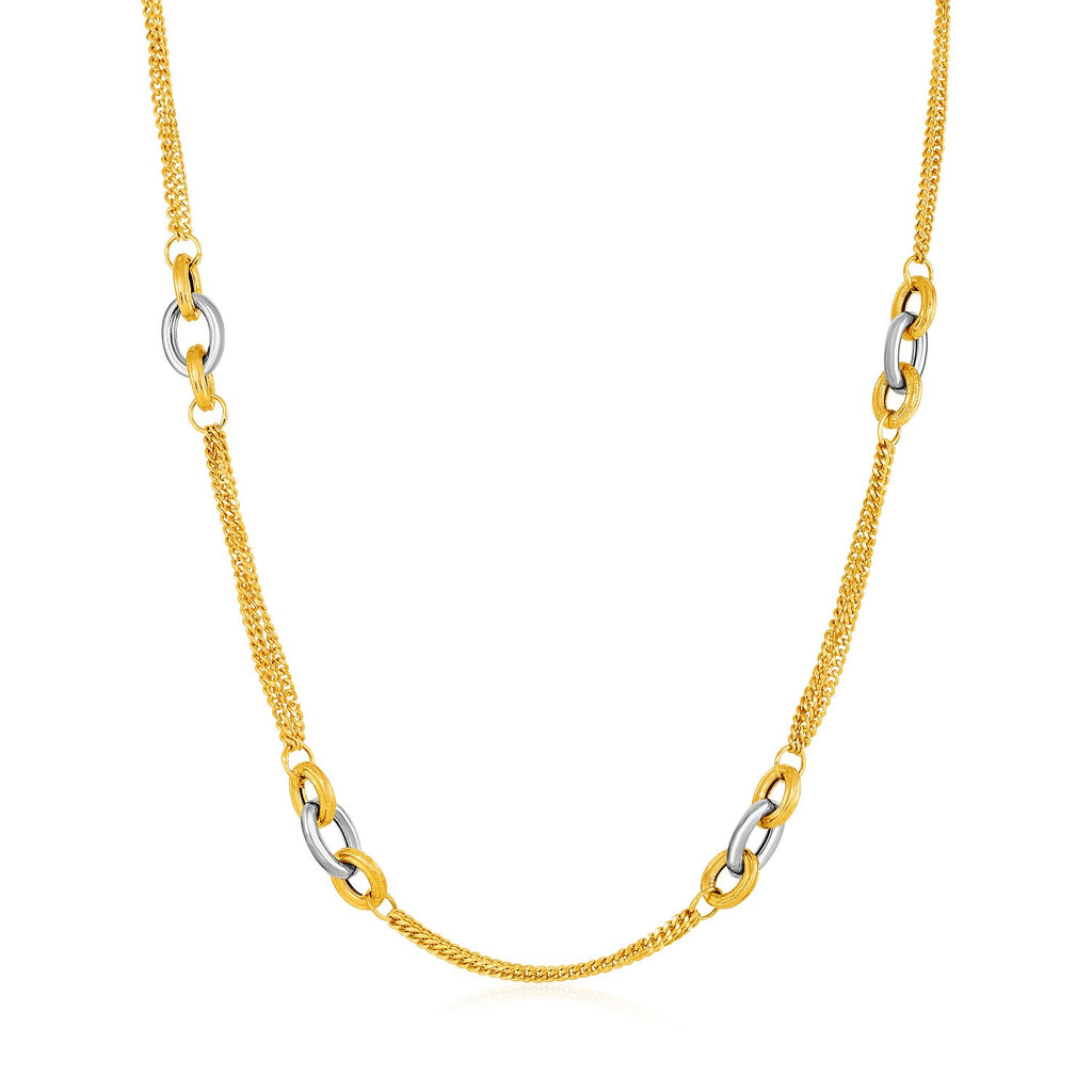 Two-Tone 14k Yellow and White Gold Gourmette Women's Link Necklace with Links