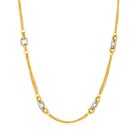 Two-Tone 14k Yellow and White Gold Gourmette Women's Link Necklace with Links