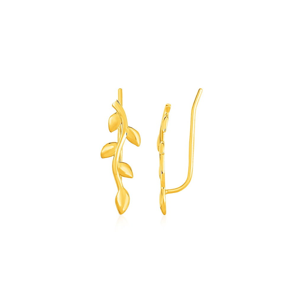 Yellow Gold 14K Leafy Branch Motif Climber Fancy Earrings