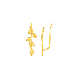 Yellow Gold 14K Leafy Branch Motif Climber Fancy Earrings