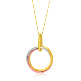 Tri-Color 14k Gold Open Interlaced Ring Pendant in Lobster Clasp