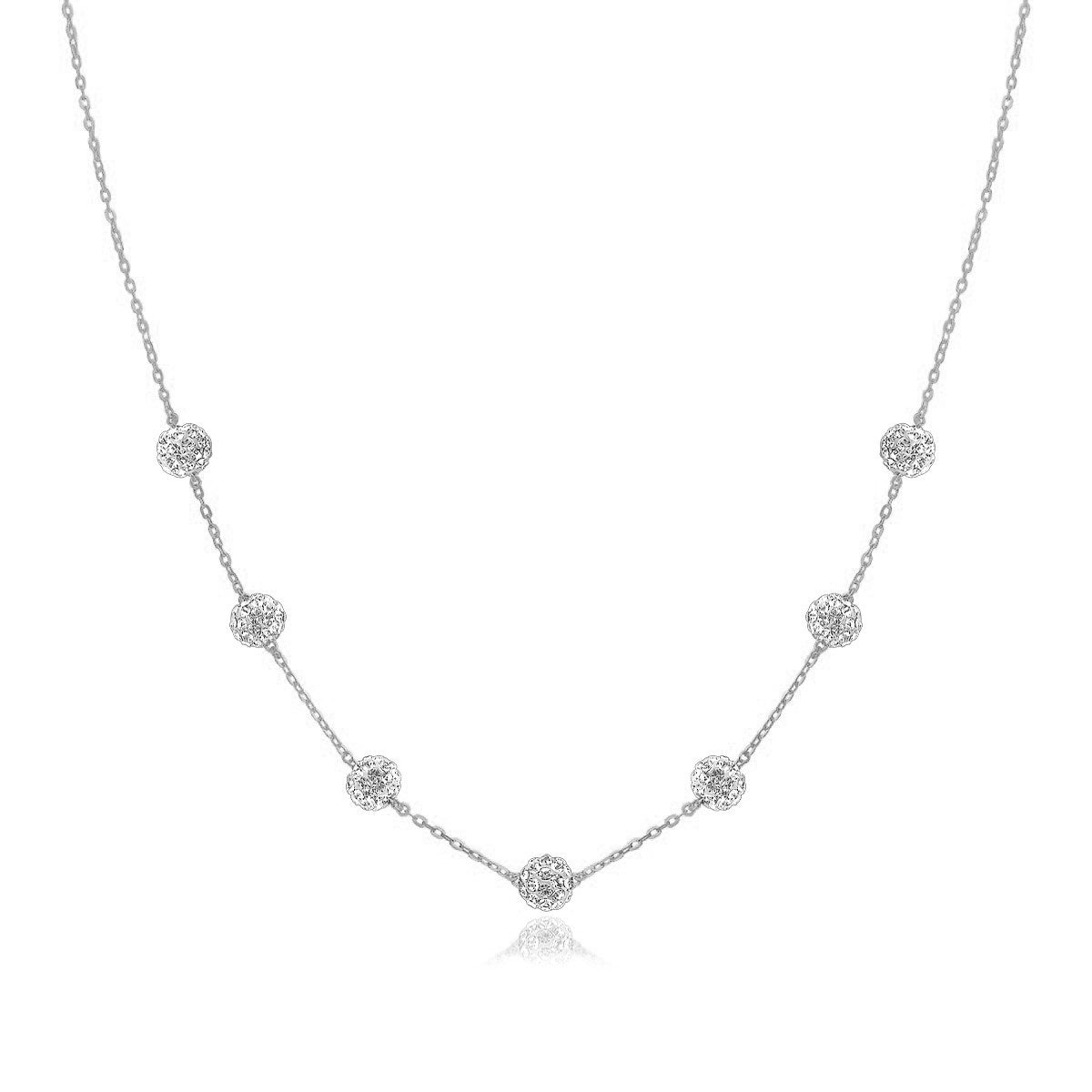 White Gold 14k Women's Fancy Necklace with Crystal Embellished Sphere Stations