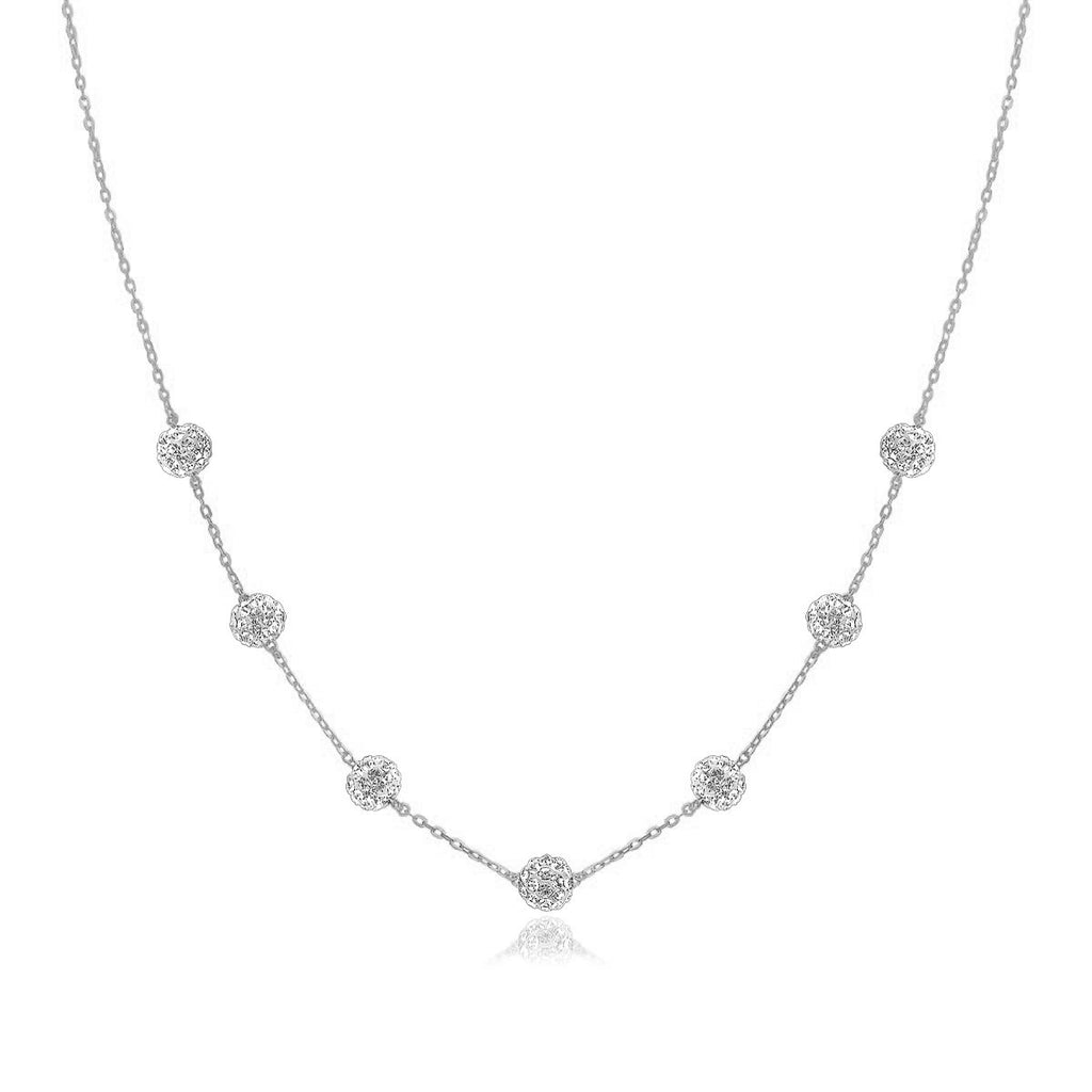 White Gold 14k Women's Fancy Necklace with Crystal Embellished Sphere Stations