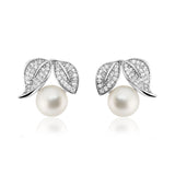 Sterling Silver Fancy Earrings with Leaves and Freshwater Pearls