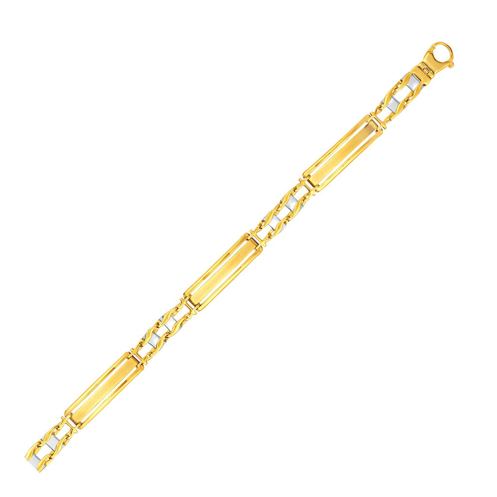 Two-Tone Gold 14k Fancy Bar Style Men's Bracelet with Curved Connectors