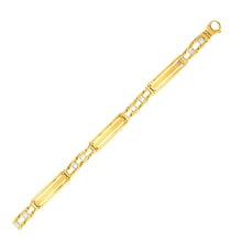 Load image into Gallery viewer, Two-Tone Gold 14k Fancy Bar Style Men&#39;s Bracelet with Curved Connectors