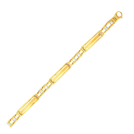 Two-Tone Gold 14k Fancy Bar Style Men's Bracelet with Curved Connectors