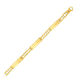 Two-Tone Gold 14k Fancy Bar Style Men's Bracelet with Curved Connectors