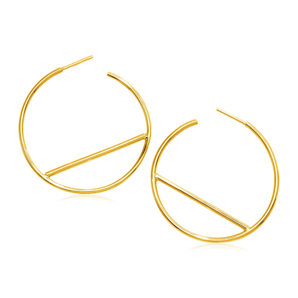Yellow Gold 14k Hoop Earrings with Bar Details in Pushback Clasps