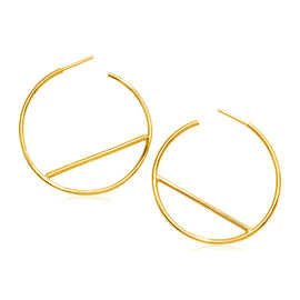 Yellow Gold 14k Hoop Earrings with Bar Details in Pushback Clasps