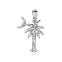 Load image into Gallery viewer, Sterling Silver Palm Tree and Crescent Moon Pendant with Cubic Zirconias