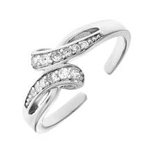 Load image into Gallery viewer, Toe Ring with Bypass Motif in Sterling Silver with Cubic Zirconia