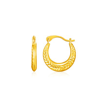 Load image into Gallery viewer, Yellow Gold 14k Textured Petite Hoop Earrings in Hinged Snap Back