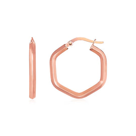 Rose Gold 14k Shiny Hexagon Hoop Earrings in Hinged Snap Back