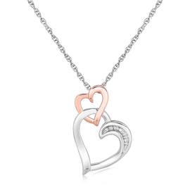 Sterling Silver Cascading Dual Heart Diamond Accented Pendant in Lobster Clasp