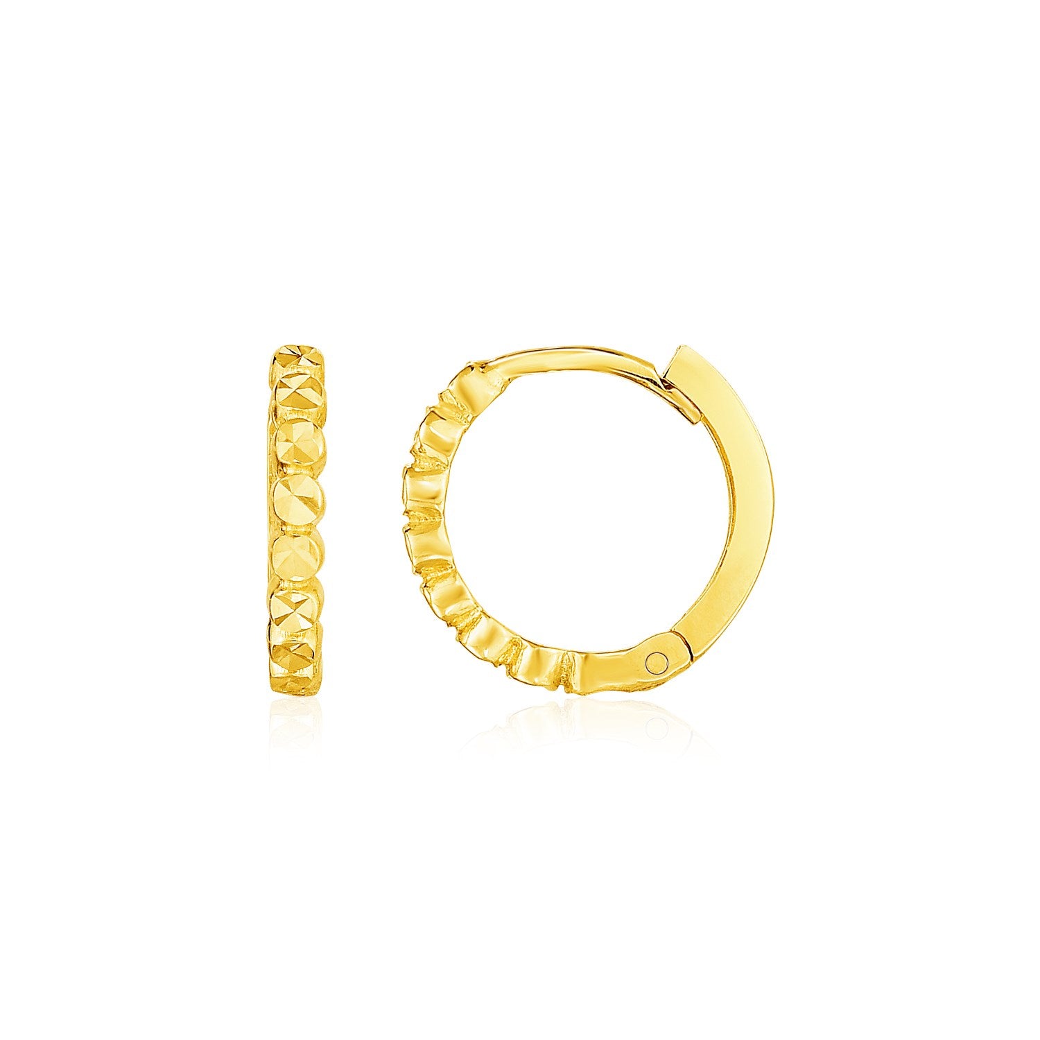 Yellow Gold 14k Petite Textured Round Hoop Earrings with Snap Lock