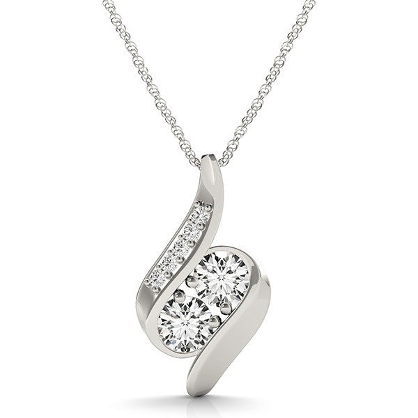 White Gold 14k Two Stone Curved Style Crafted Diamond Pendant