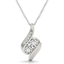 White Gold 14k Two Stone Curved Style Crafted Diamond Pendant