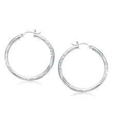 Load image into Gallery viewer, White Gold 14k 35mm Diameter Fancy Diamond Cut Hoop Earrings with Snap Lock