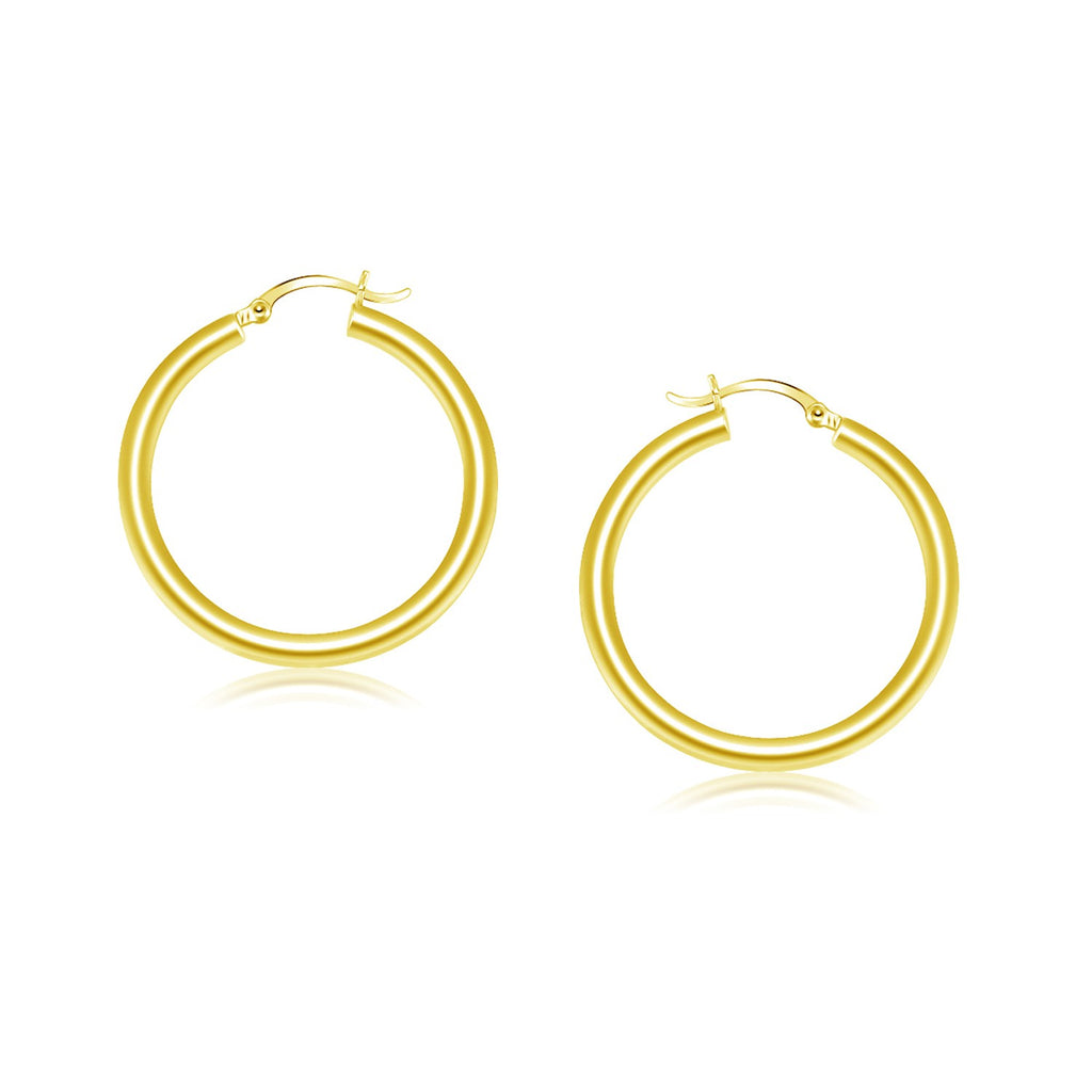 Yellow Gold 14k 25 mm Polished Crafted Hoop Earrings with Snap Lock Backing